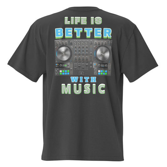 LIFE WITH MUSIC Design Oversized faded t-shirt